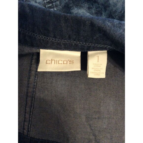 Chico's Chambray Denim Small 8-10 Sleeveless Jacket Zip Up Rhinestone - Picture 6 of 7